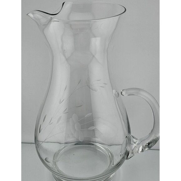 Princess House Heritage Crystal Pitcher with Ice Lip 10.2" etched floral vintage - Picture 3 of 6